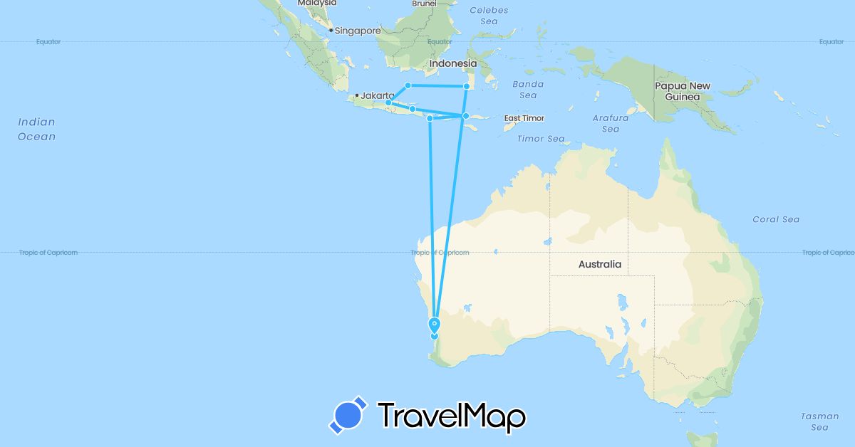 TravelMap itinerary: driving, boat in Australia, Indonesia (Asia, Oceania)